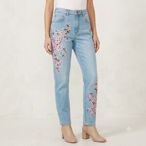 AO.LA | Cherry Blossom Floral Embroidered High Rise Straight Jeans‎ | Size 28